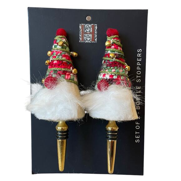 Set of 2 Christmas Bottle Stoppers Beaded Faux Fur Holiday Glam New - Picture 9 of 11